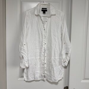 Tahari White Linen Shirt Button Down Top